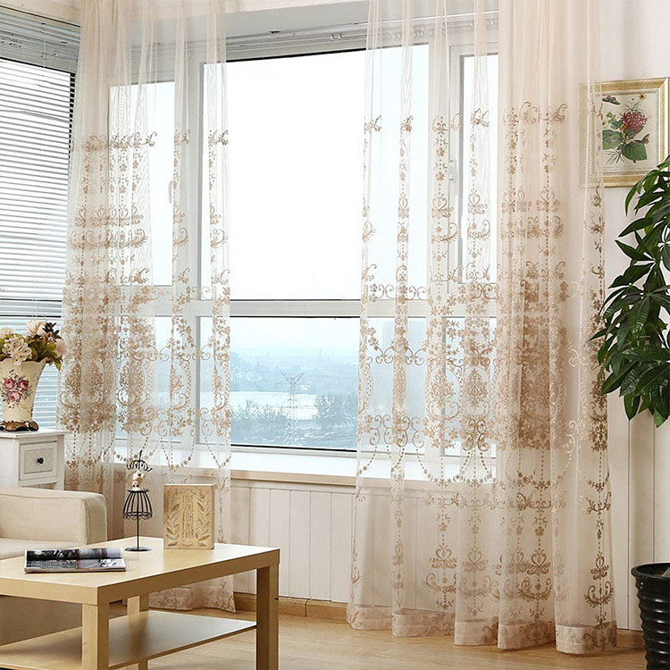 ผู้จัดจำหน่ายจีนคุณภาพสูง 100% โพลีเอสเตอร์พร้อมทำเตียงดอกไม้ Jacquard Sheer Curtain Sheers Fabrics