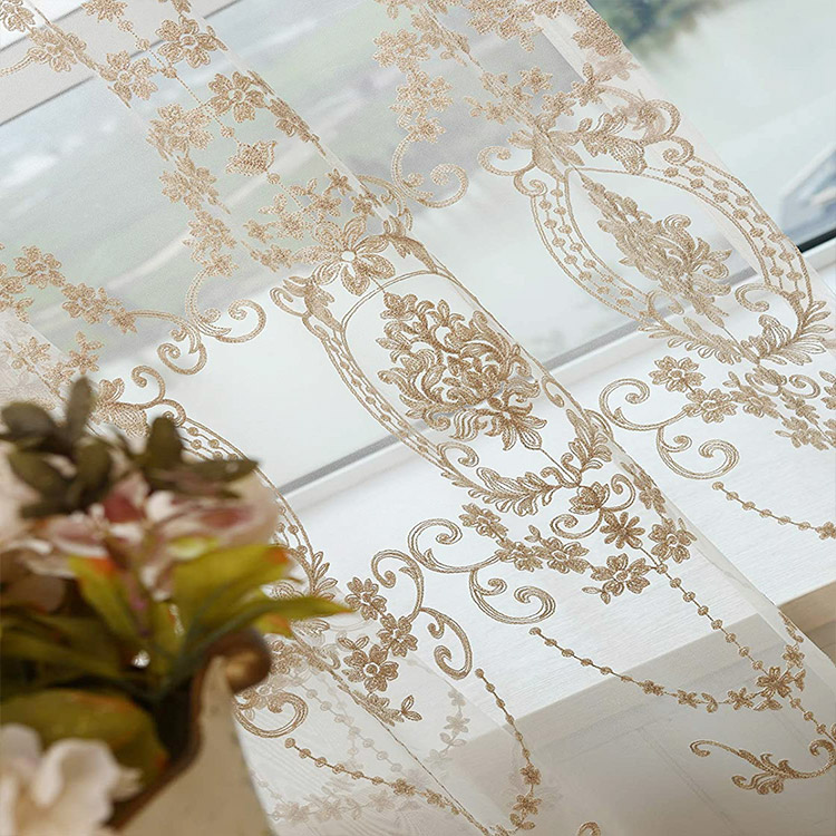 ผู้จัดจำหน่ายจีนคุณภาพสูง 100% โพลีเอสเตอร์พร้อมทำเตียงดอกไม้ Jacquard Sheer Curtain Sheers Fabrics